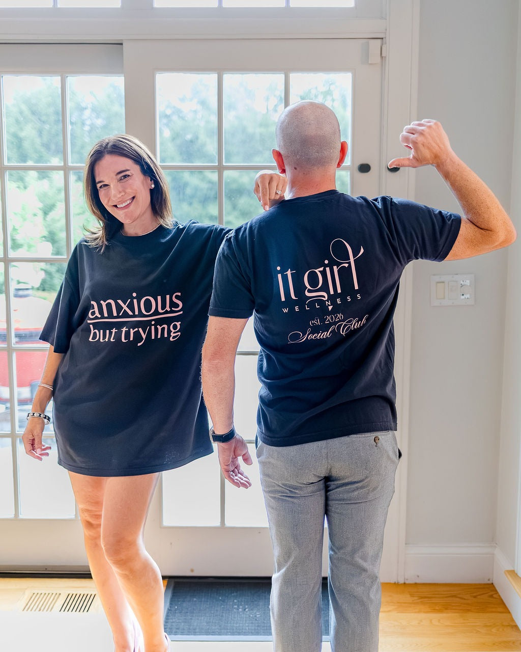 The It Girl Wellness Social Club "Anxious But Trying" Pocket Tee in Black